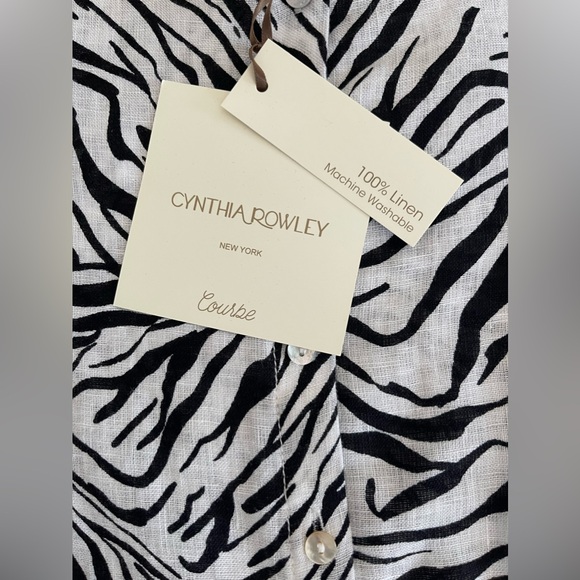 Cynthia Rowley Linen Button-Up Tunic Shirt, NWT, Size 1X, Zebra Print - Picture 2 of 5